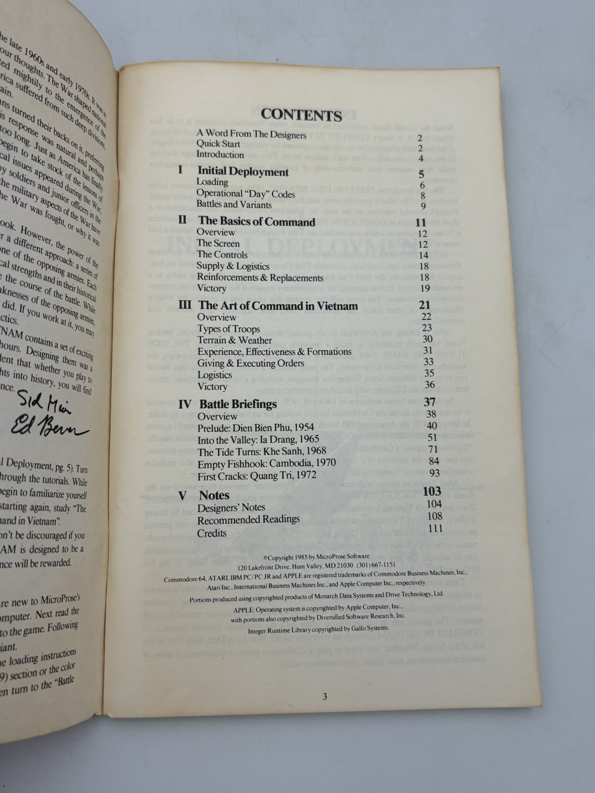 CONFLICT IN VIETNAM Game Manual ONLY Commodore 64 Apple II Atari 400/800/1200