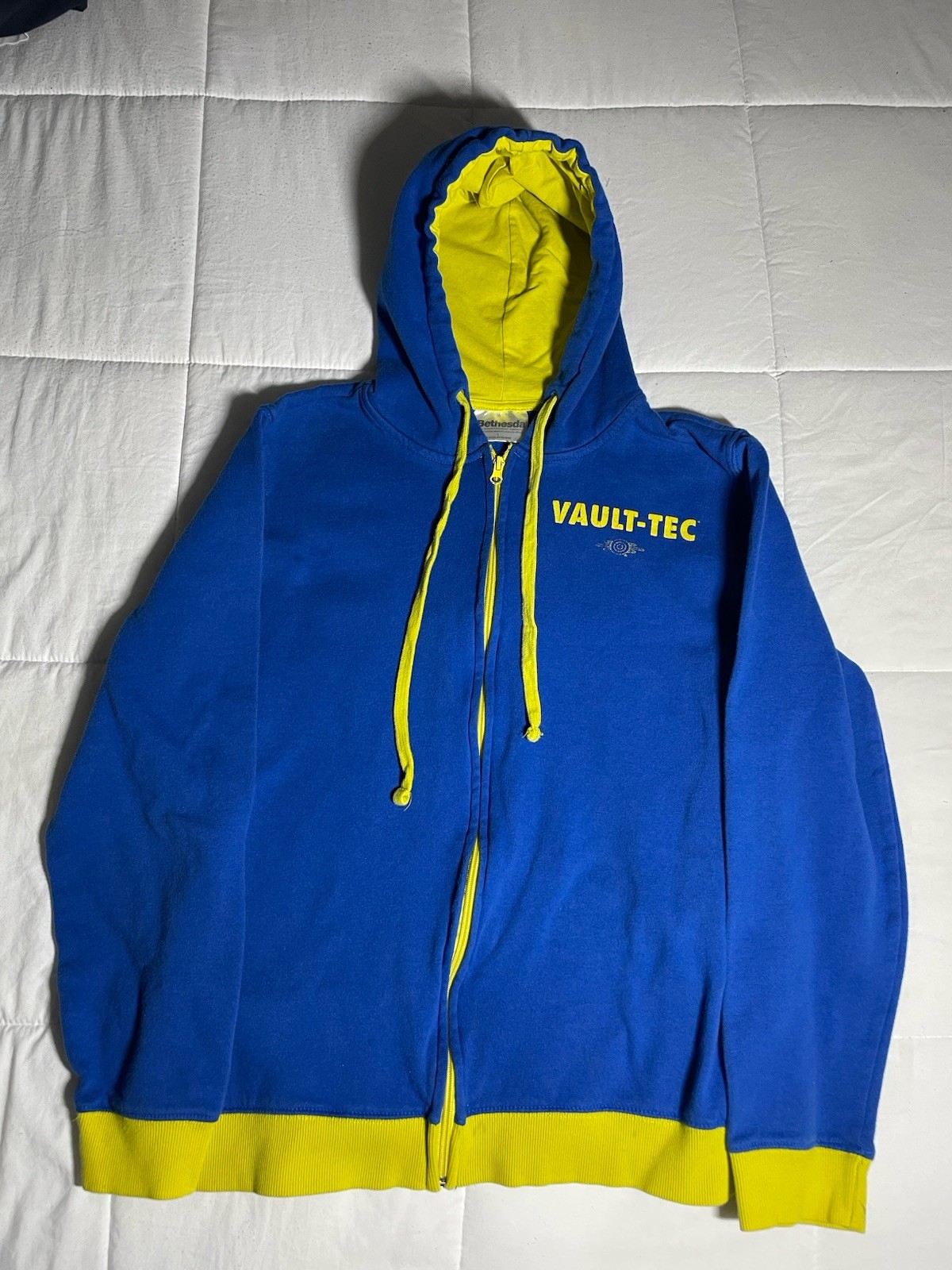 Fallout Vault 101 Hoodie Bethesda Full Zip Official Merch Men’s L Blue Yellow