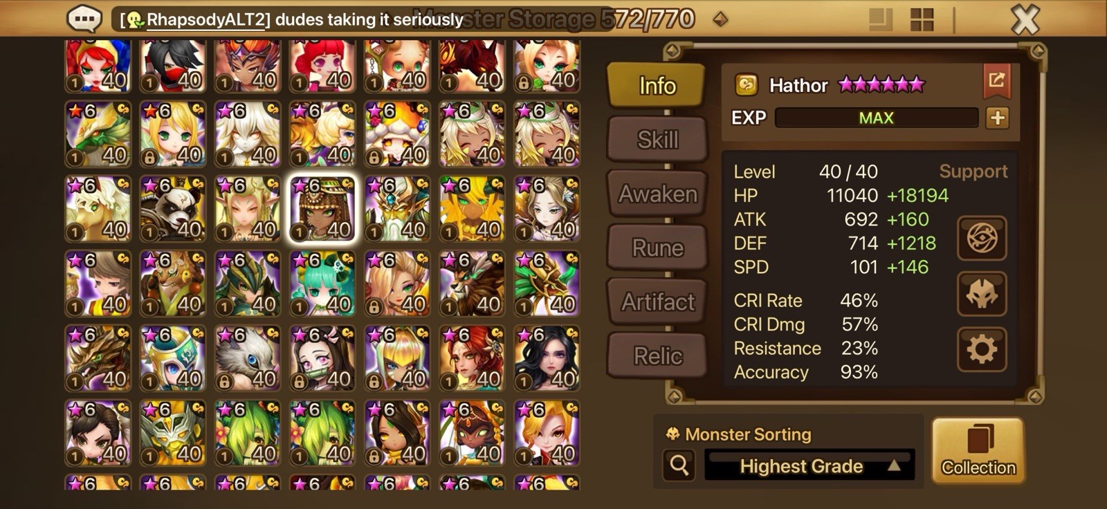 SUMMONERS WAR ENDGAME LD5X6 PONTOSX2 BIRGITTA, NARAHA, TIAN LANG, GROGEN