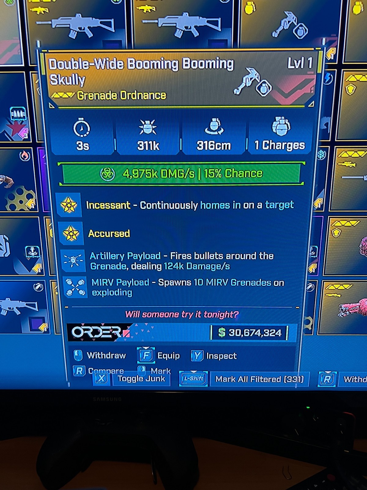 Borderlands 4✨ MODDED LEVEL 1 ONE 311K DMG SKULLY GRENADE MIRV BL4✅PC-PS-XBOX✨