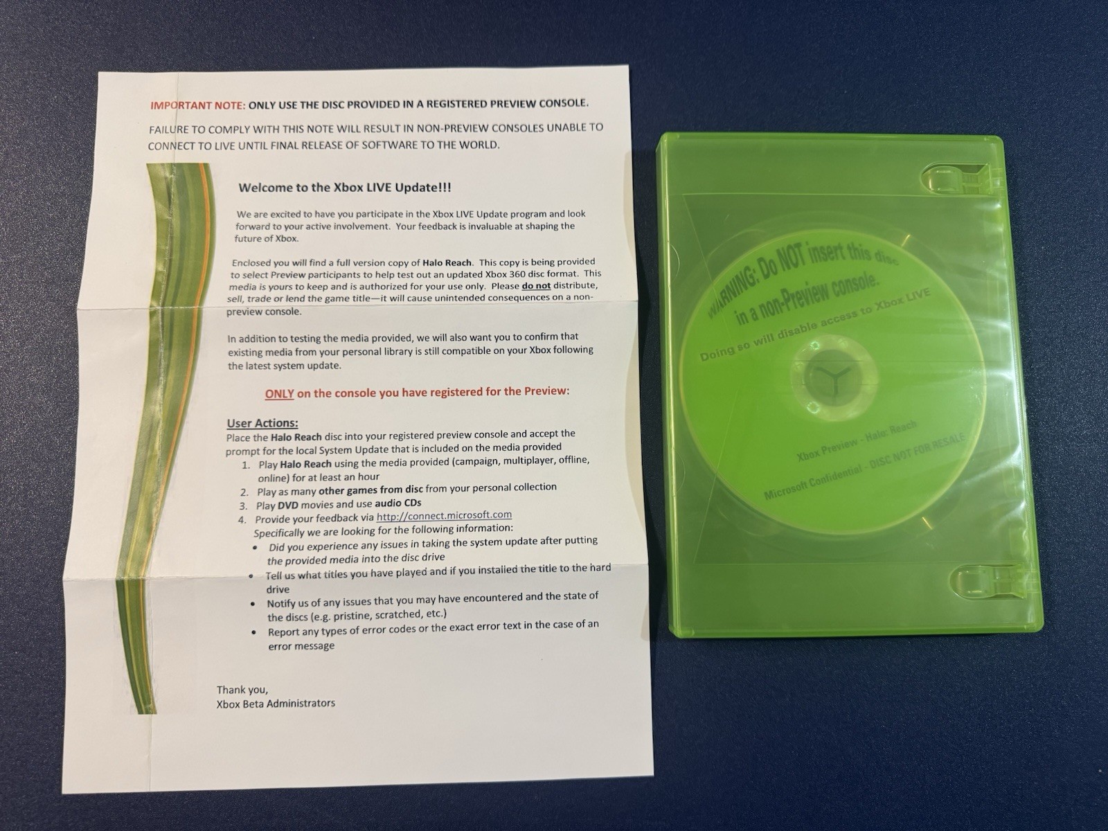 Microsoft Halo Reach Preview Disc – Xbox 360 XGD3 Beta