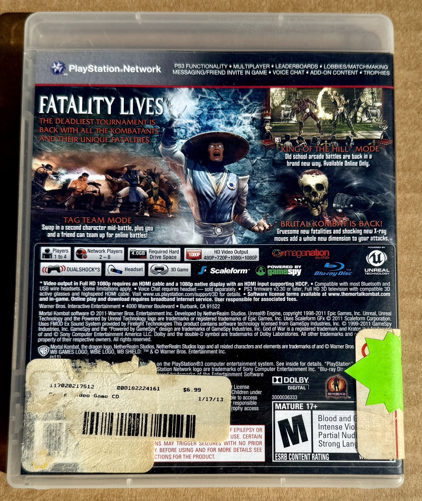 Mortal Kombat PlayStation 3 PS3 Game CD DVD W/Clamshell Case,Instruction Manual