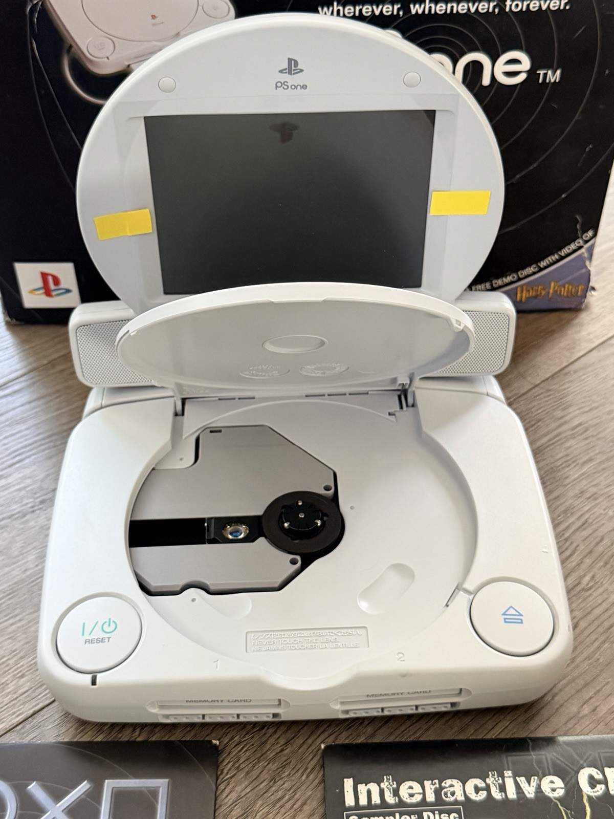 PSOne Console w/ LCD Screen + Box + Demo Discs TESTED & WORKS NWOB OPEN BOX