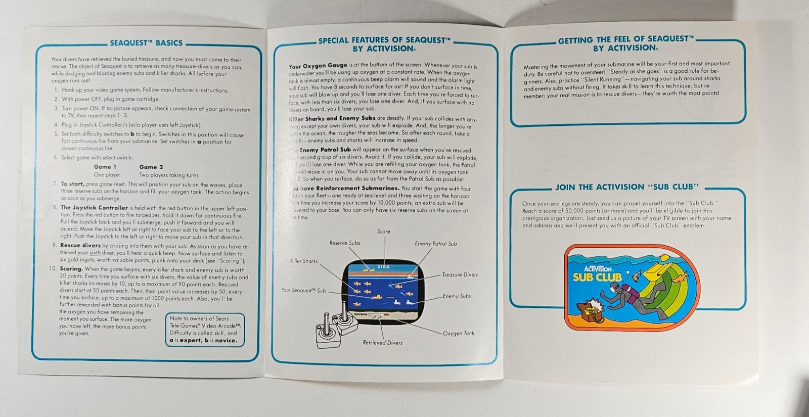 Atari 2600 Seaquest with Manual – 1983 Activision – Tested and Works