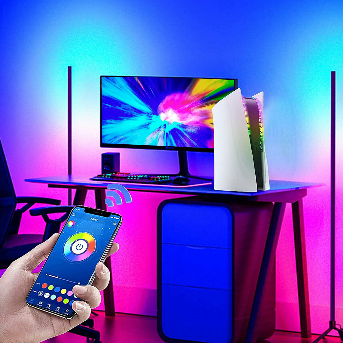 For PS5 Console USB 5050 RGB LED Light Strip Kit Sync Music 8 Colors 400 Effects