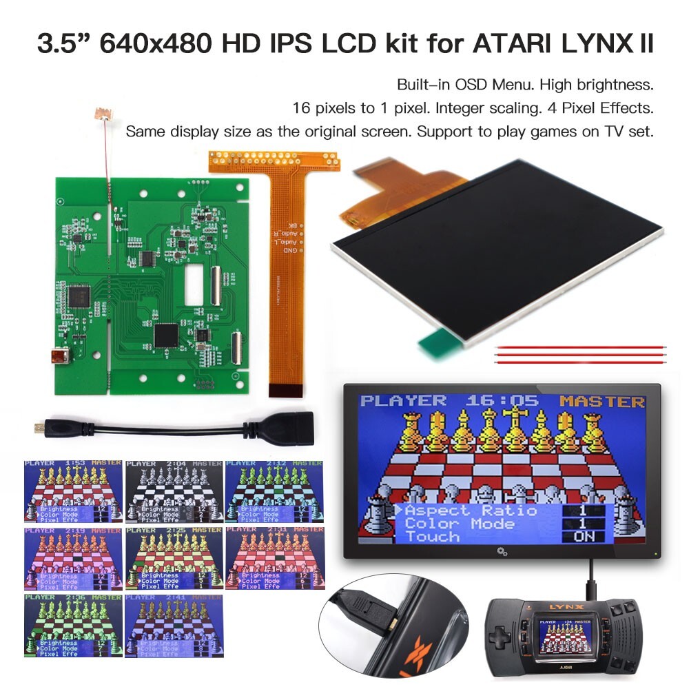 3.5” 640×480 Retro Pixel 720P HDMI-Compatible IPS Backlit LCD For ATARI LYNX Ⅱ