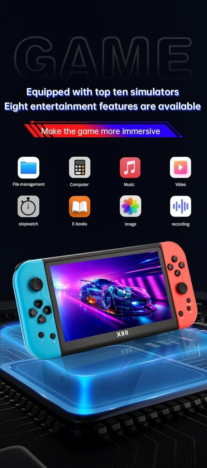 X80 blue red Handheld Game Console 16gb 7 inch HD Retro Game Support TV Games