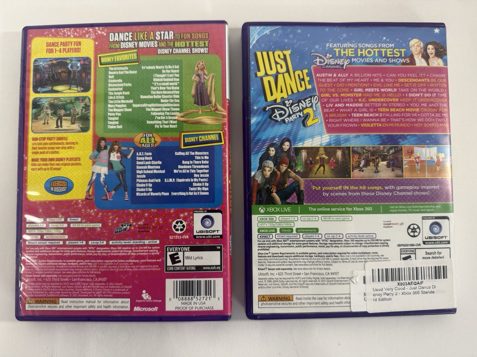 Just Dance Disney Party 1 & 2 Bundle Lot (Xbox 360 Kinect) TESTED Read & See Pic