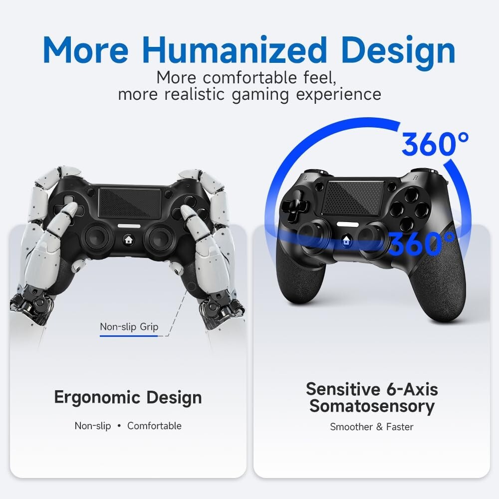 Wireless Controller for PS4 with Non-Slip Grip, 3.5mm Audio Jack and Thumb Caps