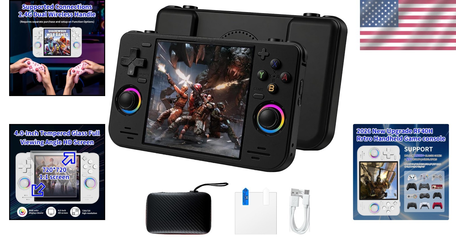 RF40H Black Retro Game Console, Dual Player, 18K+ Classic Games in Your Pocket
