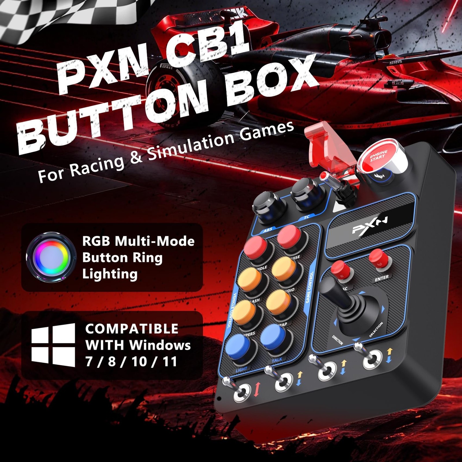 PXN CB1 PC Button Box – Programmable Sim Control Panel with 19 Buttons & S