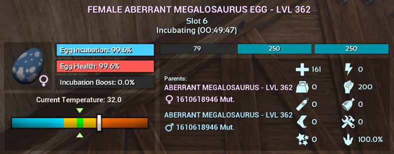 Ark Survival Ascended PVE Aberrant Megalosaurus, PAIR Dark Tron eggs, lvl 362