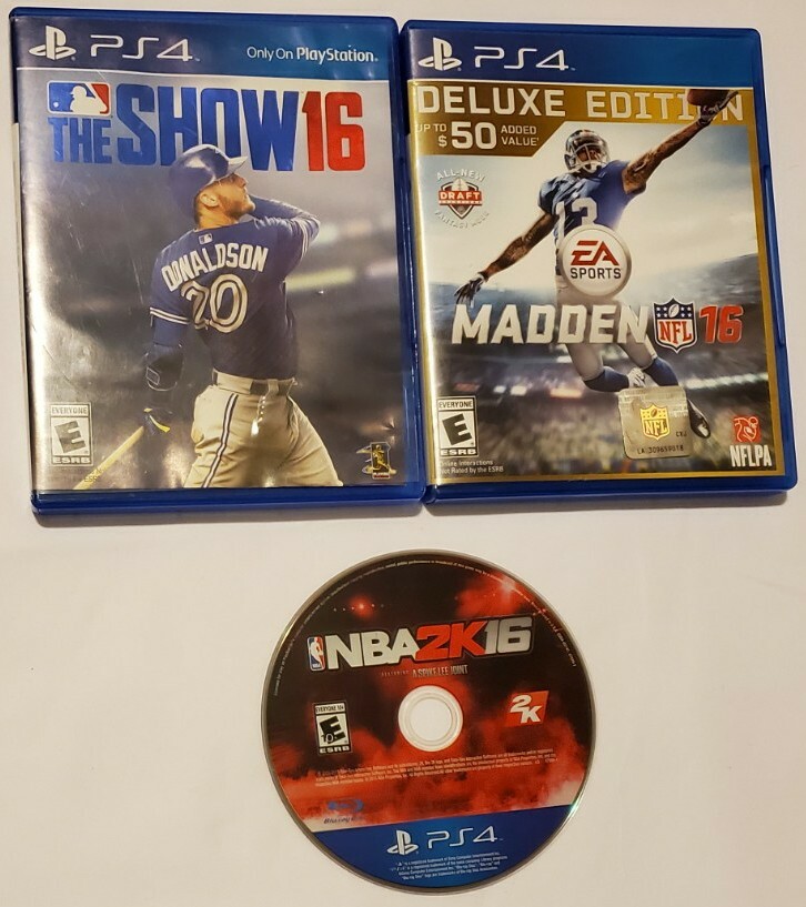 Lot of 3 PS4 2016 Sports Video Games MLB: The Show 16, NBA 2K 16 & Madden NFL 16
