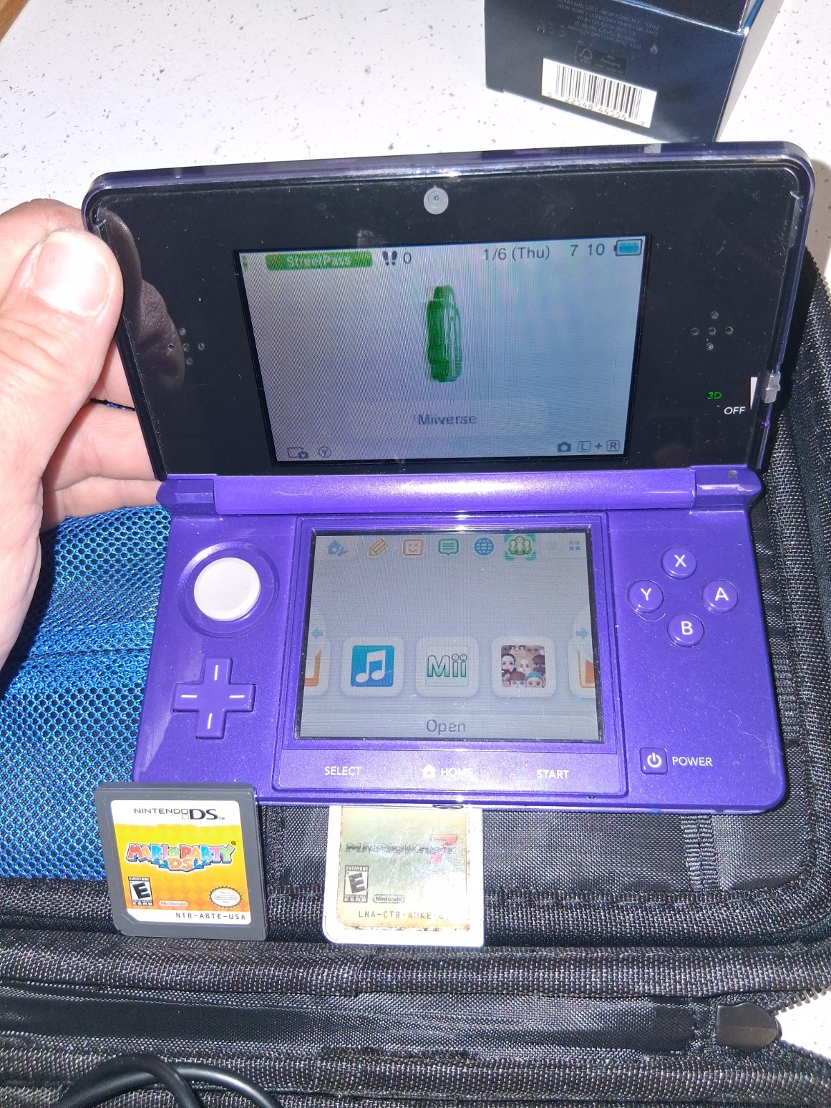 Nintendo 3DS Midnight Purple Portable Gaming Console Tested W/2 Games Case