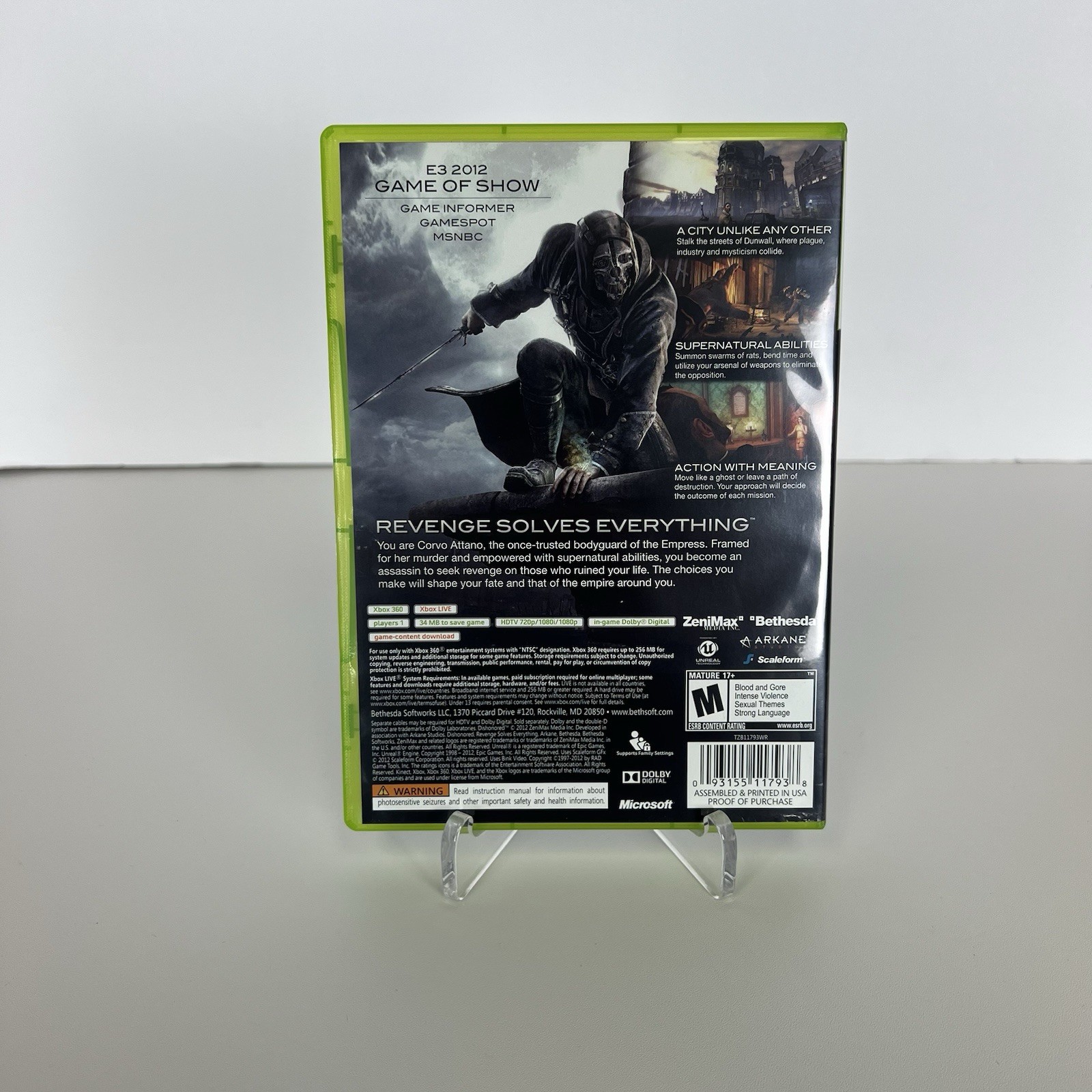 Dishonored (Microsoft Xbox 360, 2012) Complete CIB