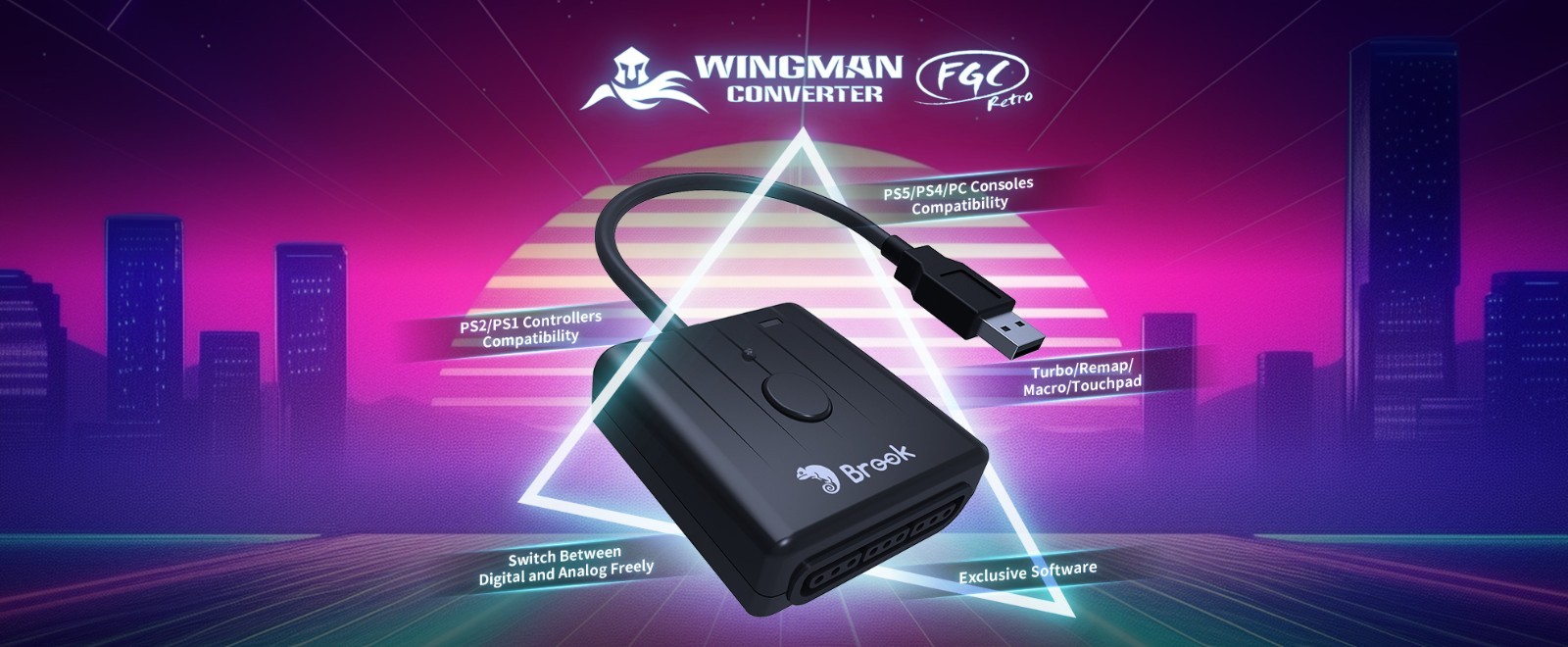 Brook Wingman FGC Retro: PS1 & PS2 Controllers for PS5 / PS4 / PC with Turbo