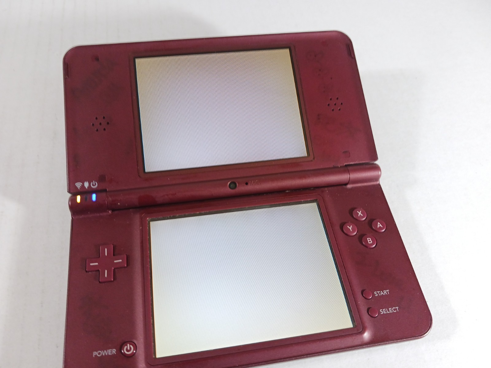 Nintendo DSi XL Burgundy Red Tested Working Charges Discolored Screens Wear
