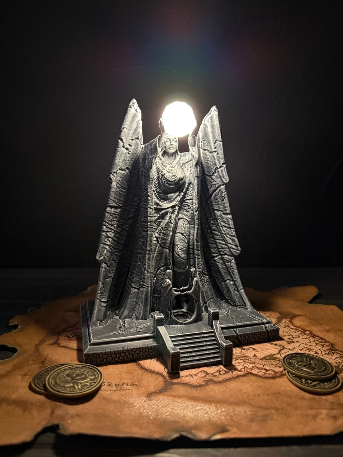 Statue of Meridia, LED Beacon of Dawn, Skyrim Inspired Glowing Figurine