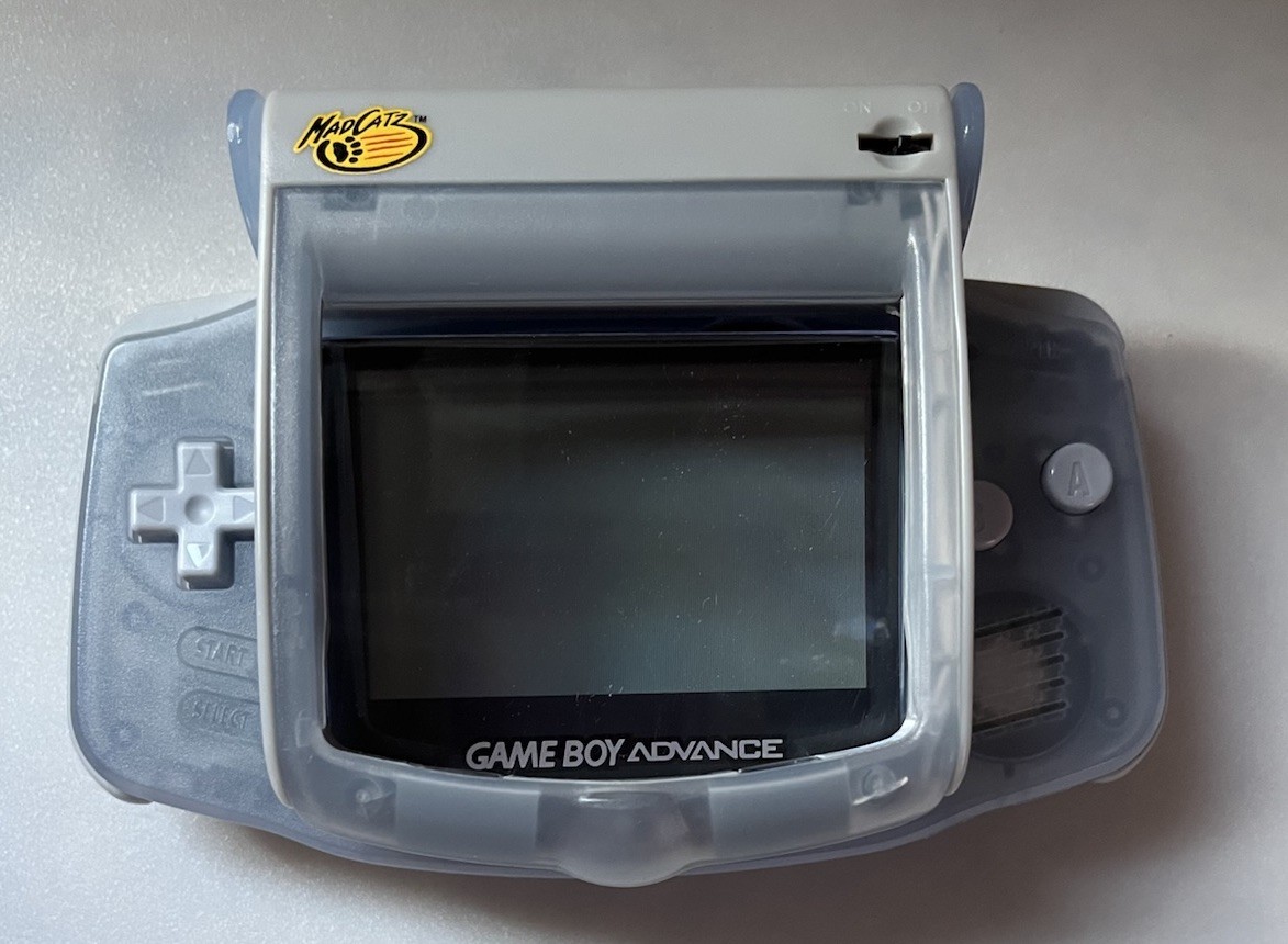 Nintendo Game Boy Advance Glacier Console AGB 001 Mad Cats Screen Mag Light