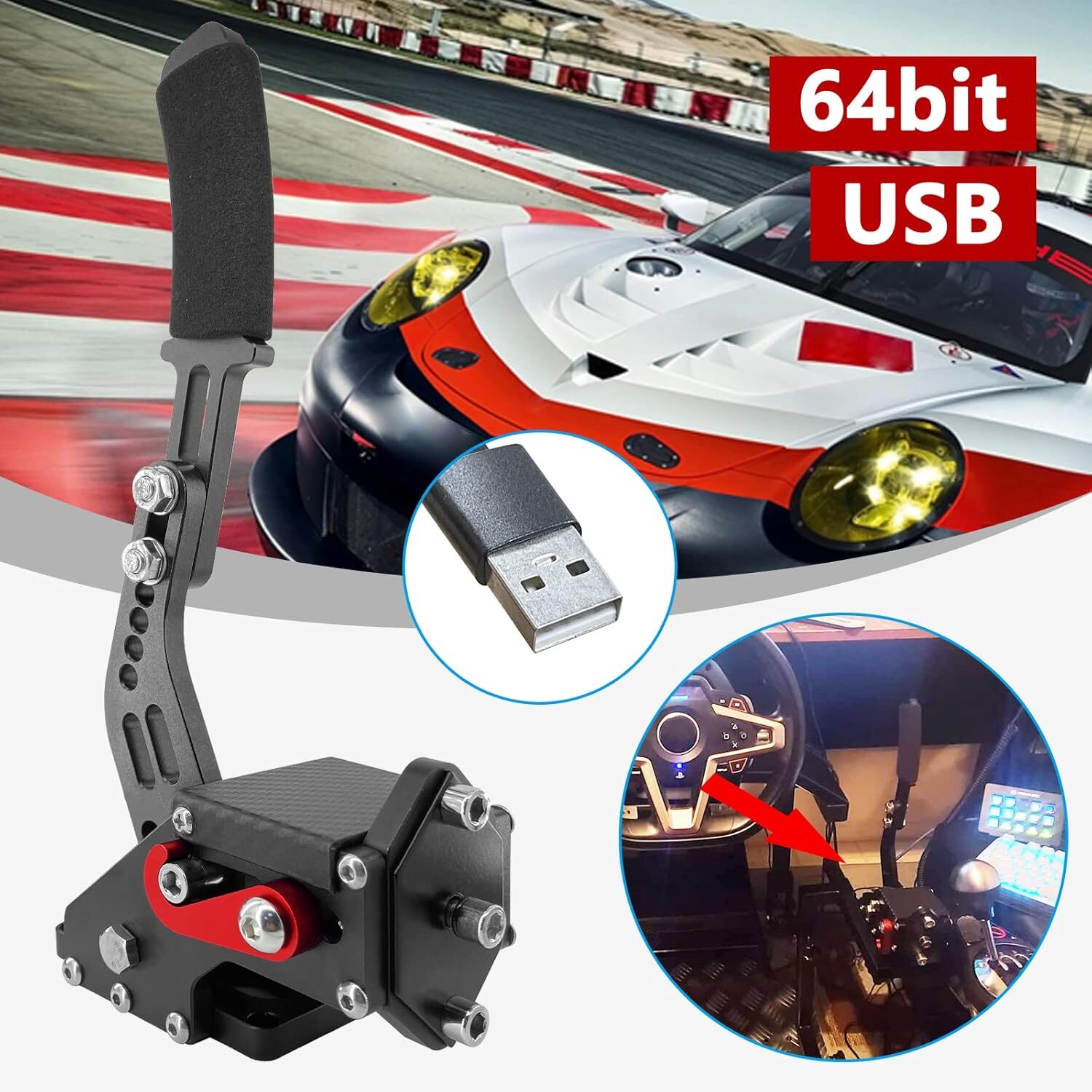 3 in 1 USB Handbrake for PS4 PS5 Only Support Logitech T300 PC All Racing Game