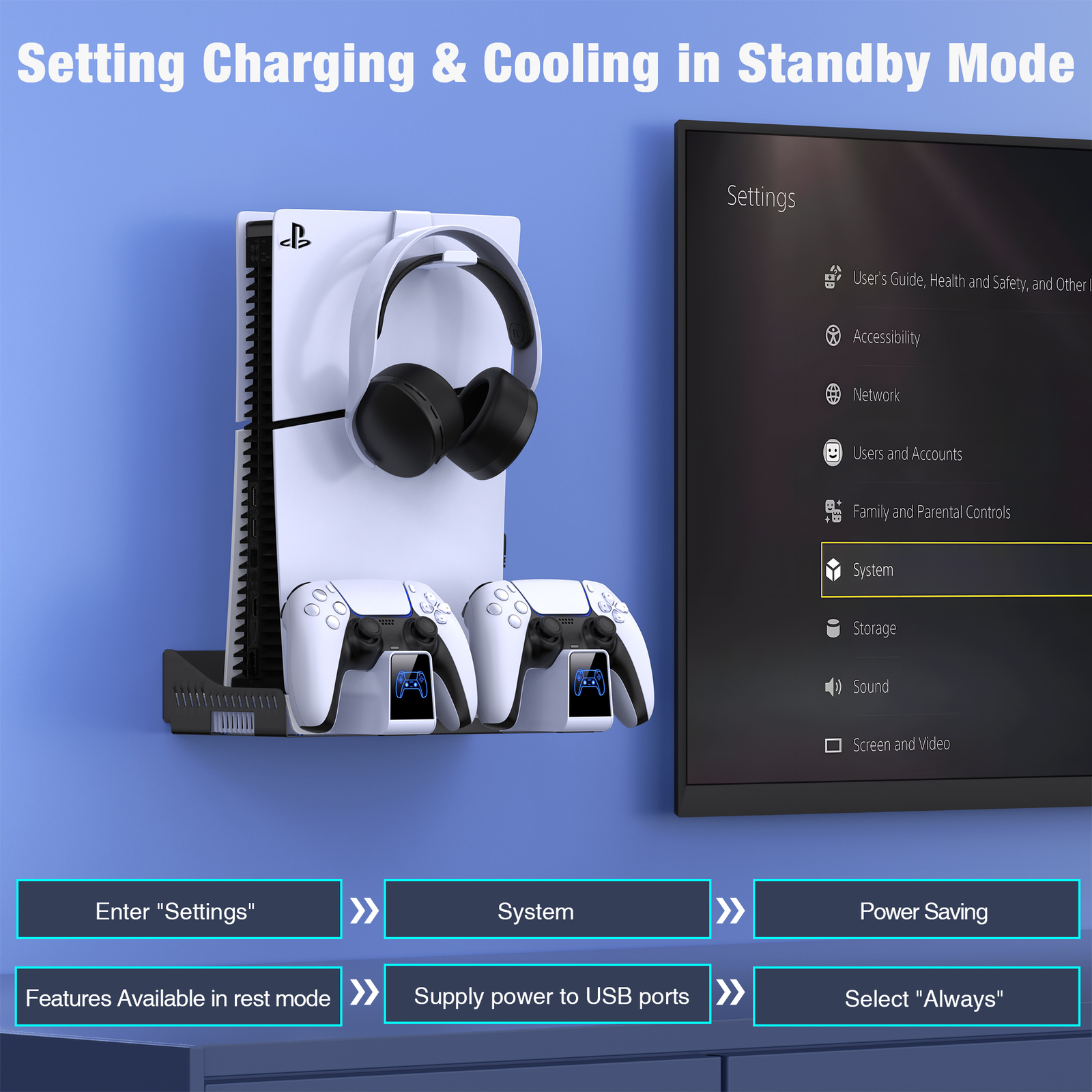 Hanging Wall Mount Shelf Holder for Playstation 5 Slim Console Charging Station