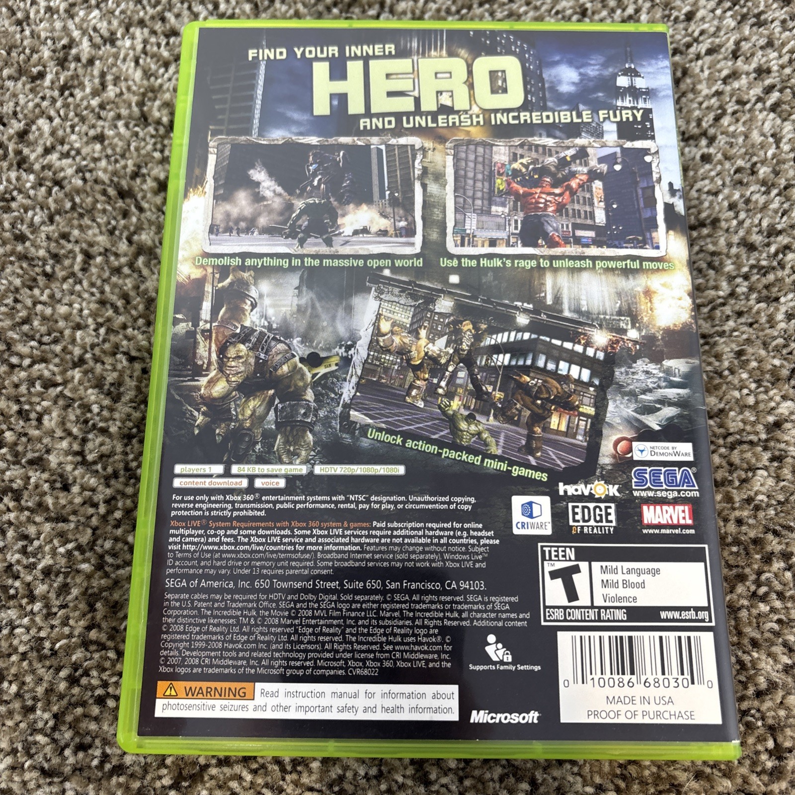 The Incredible Hulk GameStop Exclusive Xbox 360 Complete Red Hulk Tested & Works