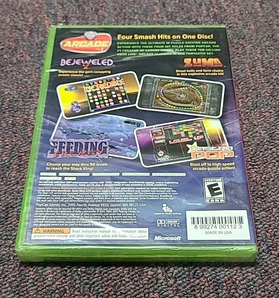 Pop Cap Arcade Vol. 1 (Microsoft Xbox 360, 2007) X360