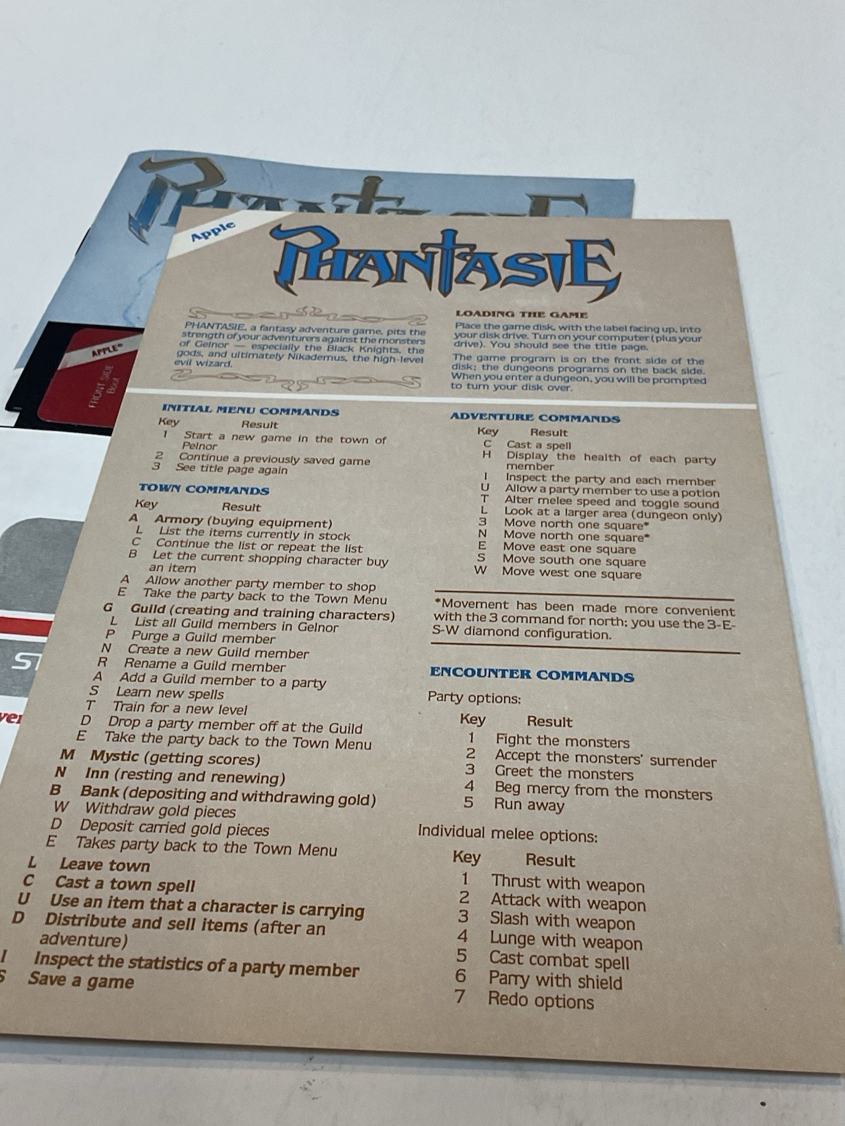 Vintage Apple II RPG Phantasie Odyssey Multiple Character by SSI