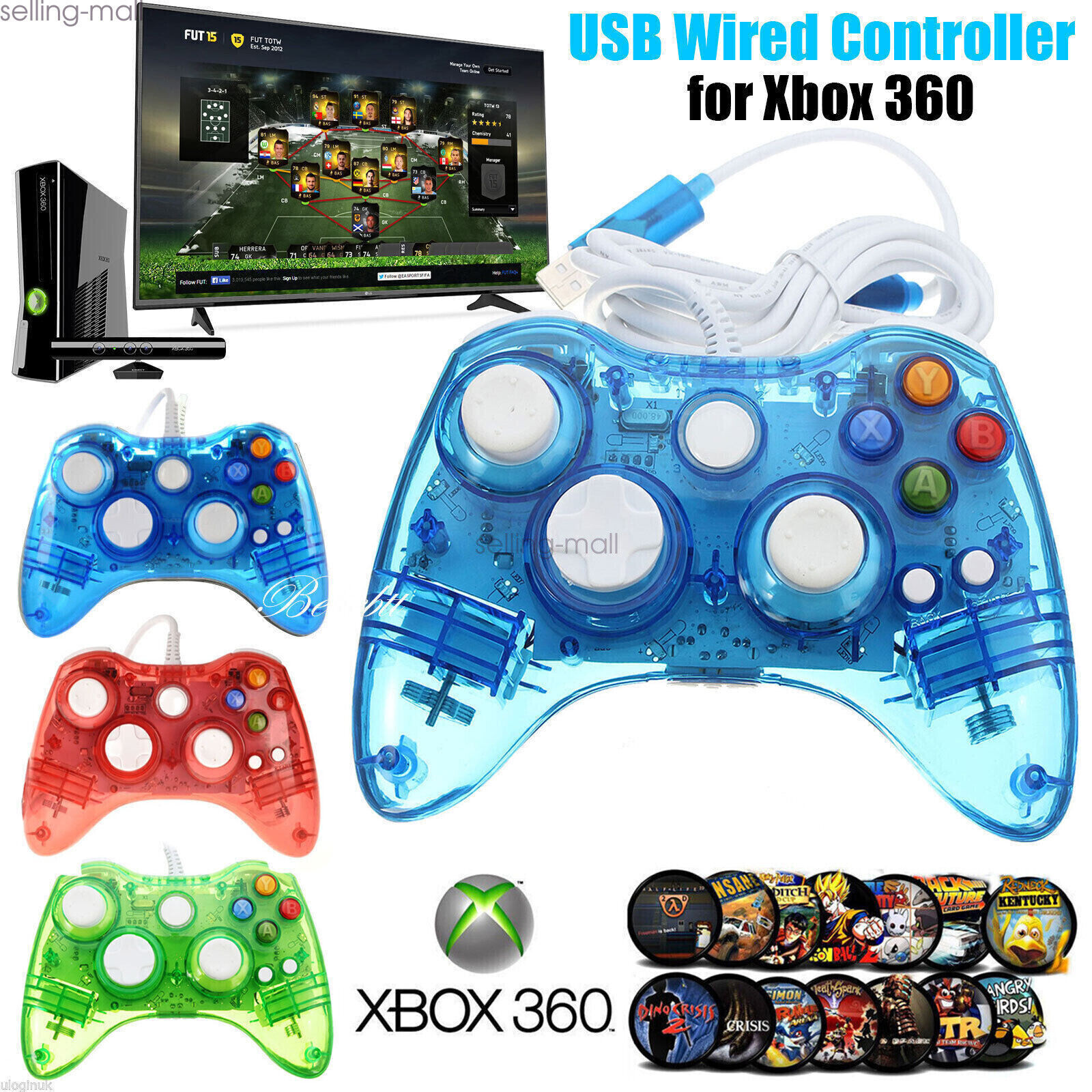 USB Wireless/Wired Game Controller For XBOX 360& PC Windows /Glow xbox360 Gampad