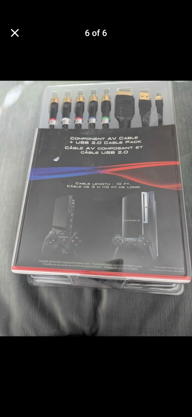 Sony AV & USB 2.0 Cable Pack for PS3/PS2/PSP 2000 Gold-Plated Dual-Shielded 10ft