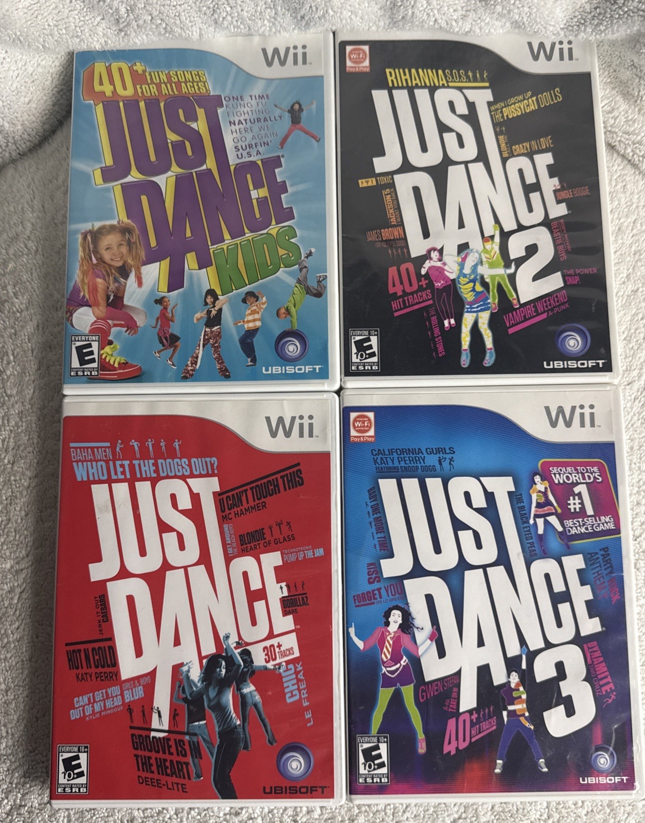 Just Dance 1, 2, 3 & Just Dance Kids (Nintendo Wii Lot Of 4 Games), CIB
