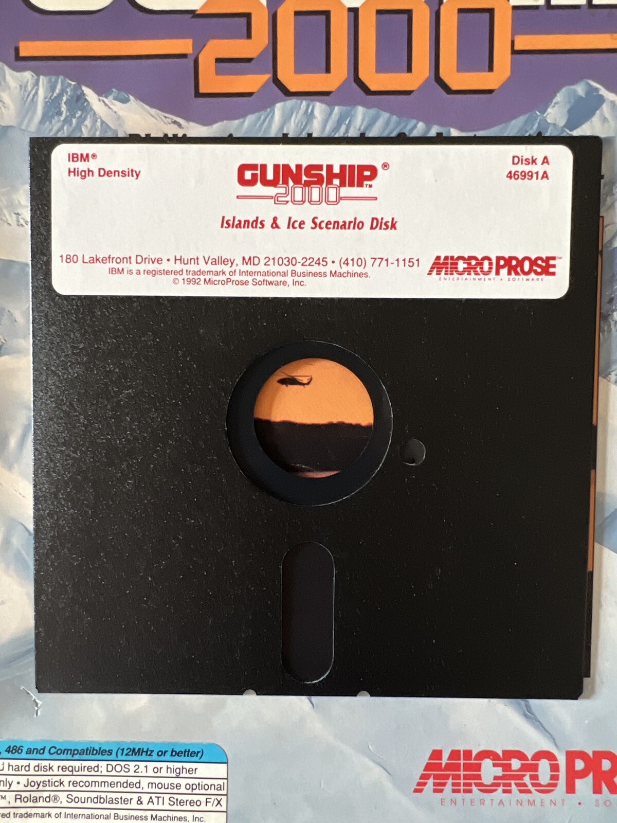 Vintage ‘92 IBM Micro Prose “Gunship 2000” Big Box PC Game w/Docs, 5.25” Floppy