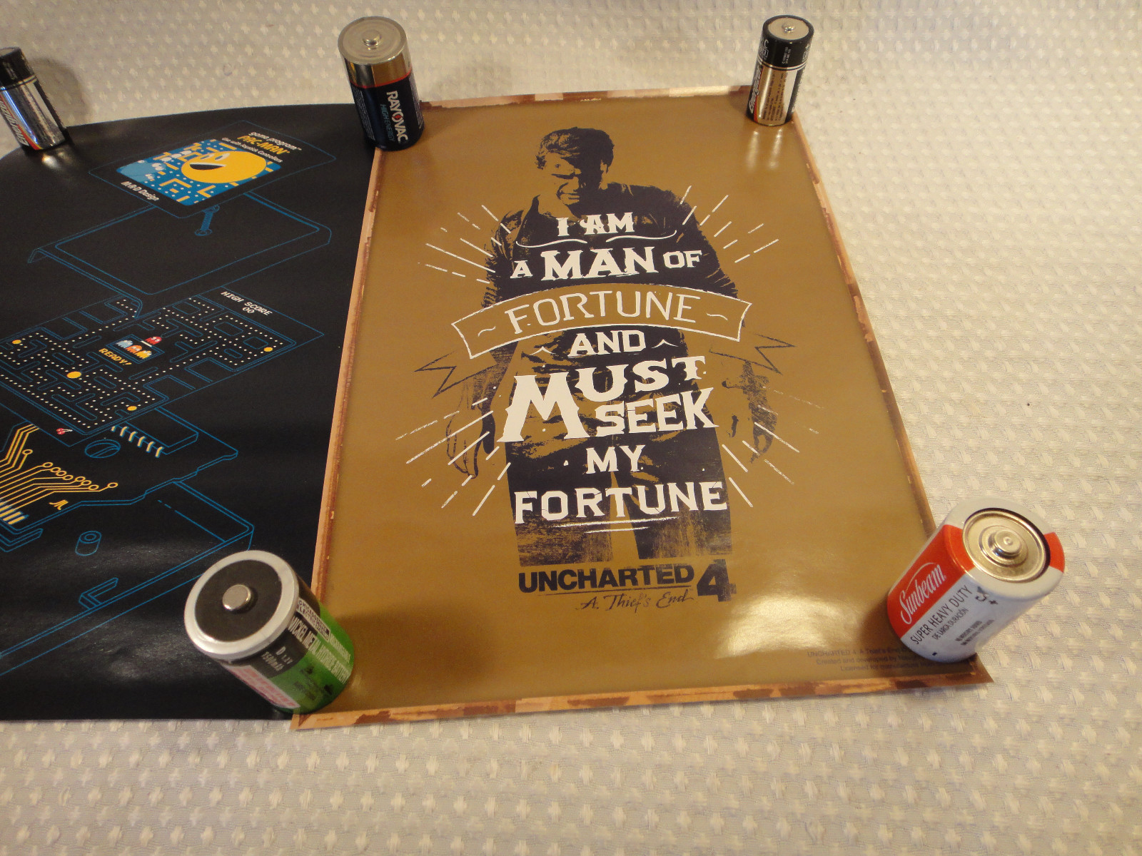Loot Crate Poster Lot of 3 Uncharted 4, Pac Man Atari & Wonder Woman