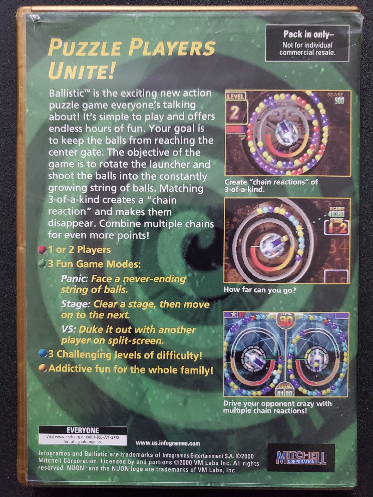 Ballistic Samsung Nuon DVD Interactive Puzzle Game Infogrames 2000 OOP