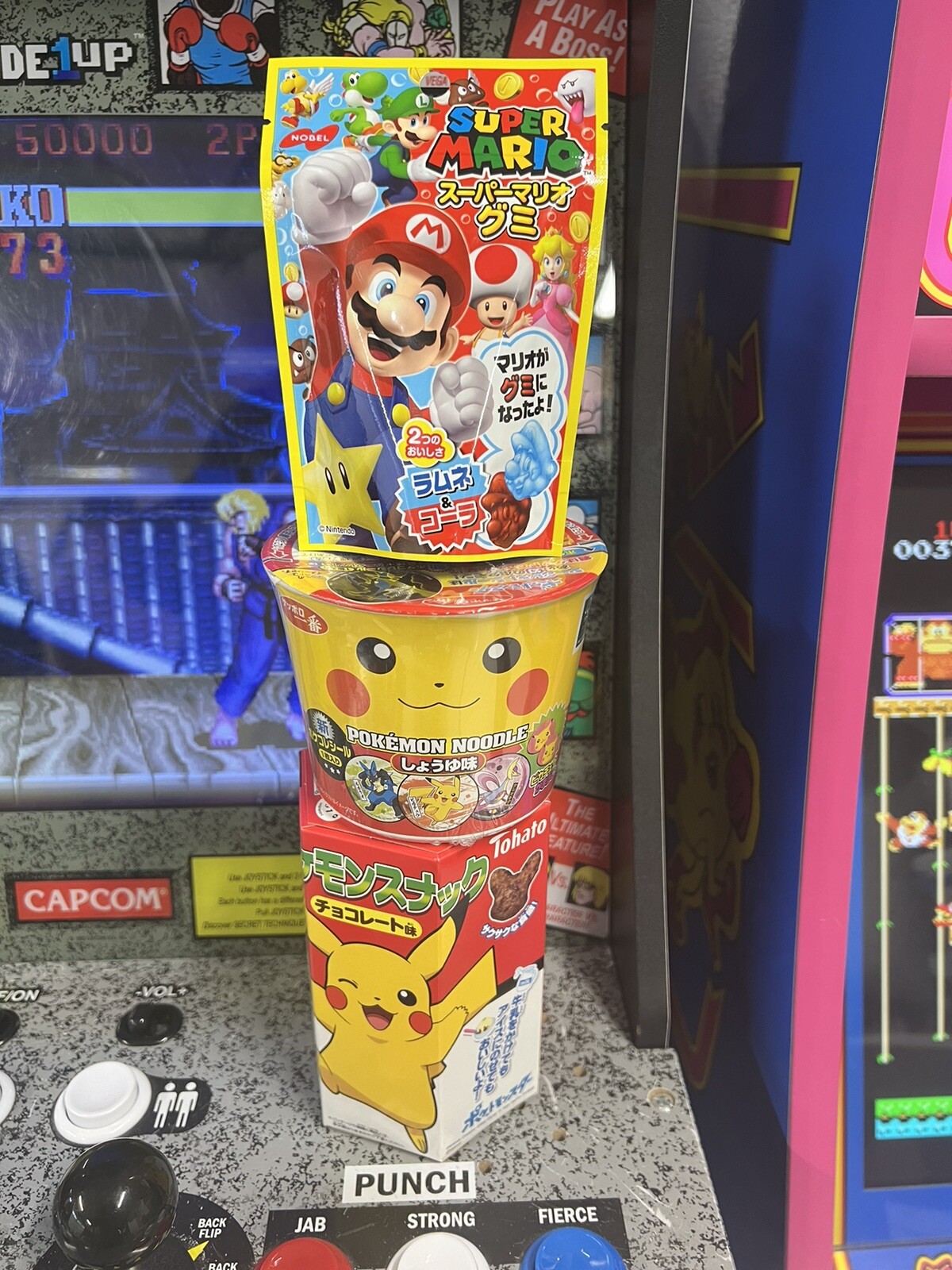 Lot of 3 JP Food Collectibles: Pokemon Noodles + Pikachu Candy + Mario Gummies
