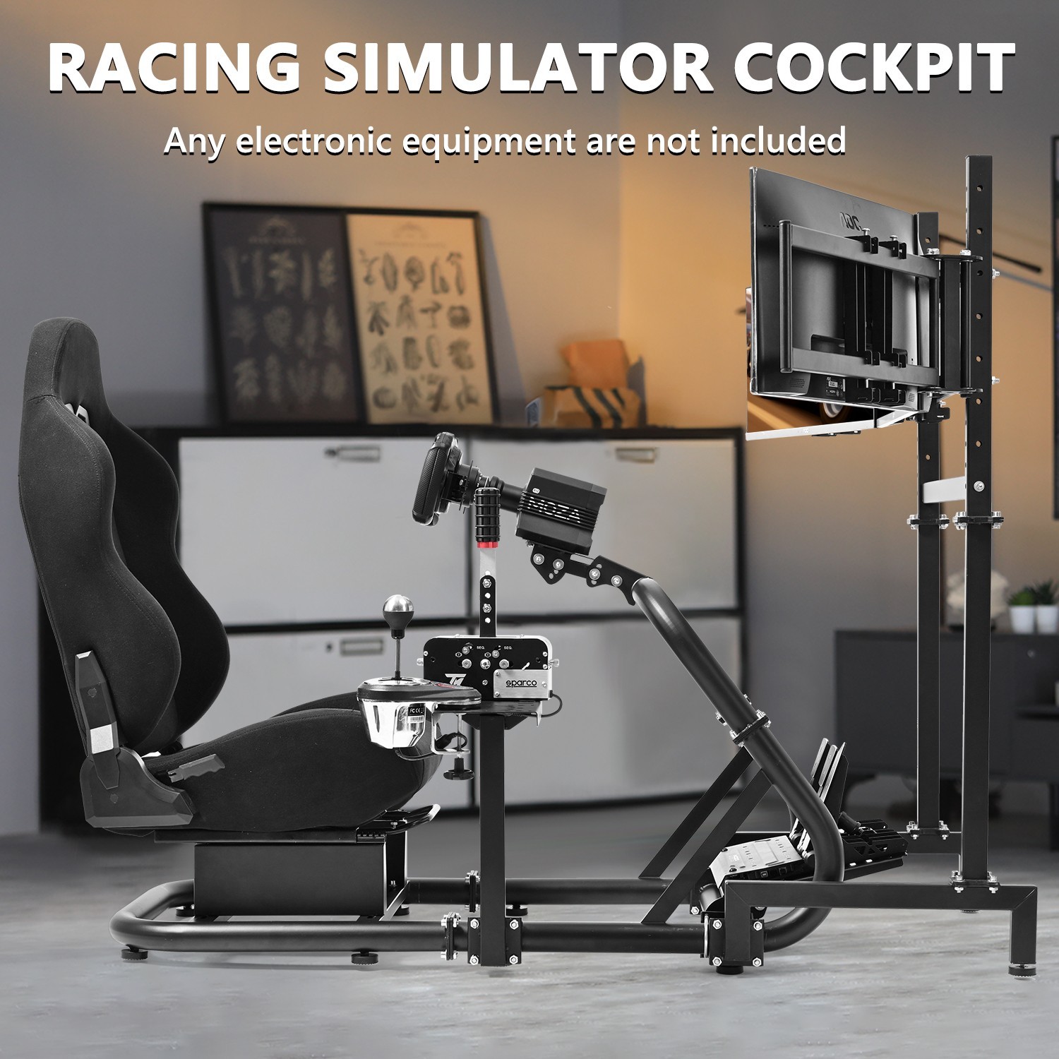 Marada Racing Simulator Cockpit With Seat &Triple Monitor Stand Fit Logitech G29
