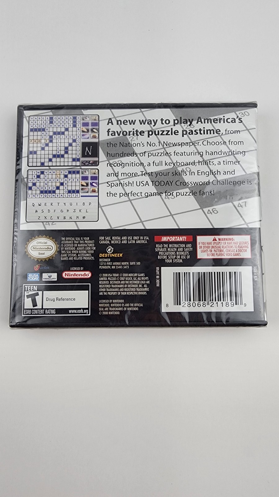 USA Today Crossword Challenge (Nintendo DS, 2008) NEW SEALED