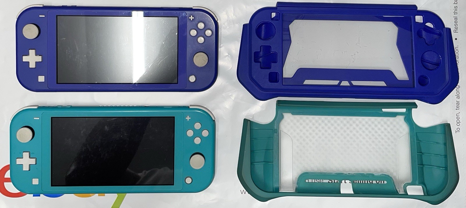 Nintendo Switch Lite 2-Console Lot Blue & Turquoise Handhelds W/ Grip Cases