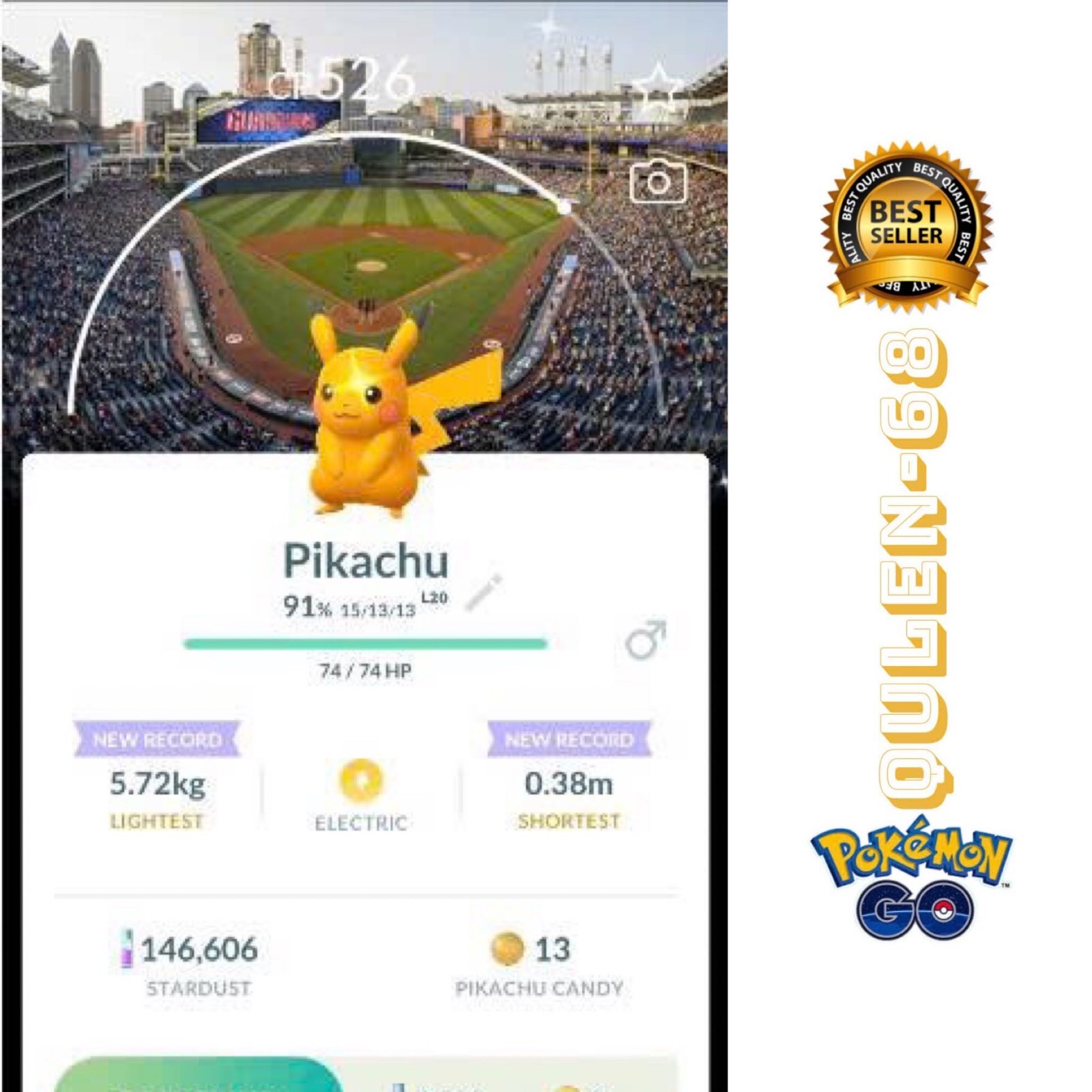 Shiny Pikachu MLB Cleveland Ohio baseball court Background – MALE – P’T C.