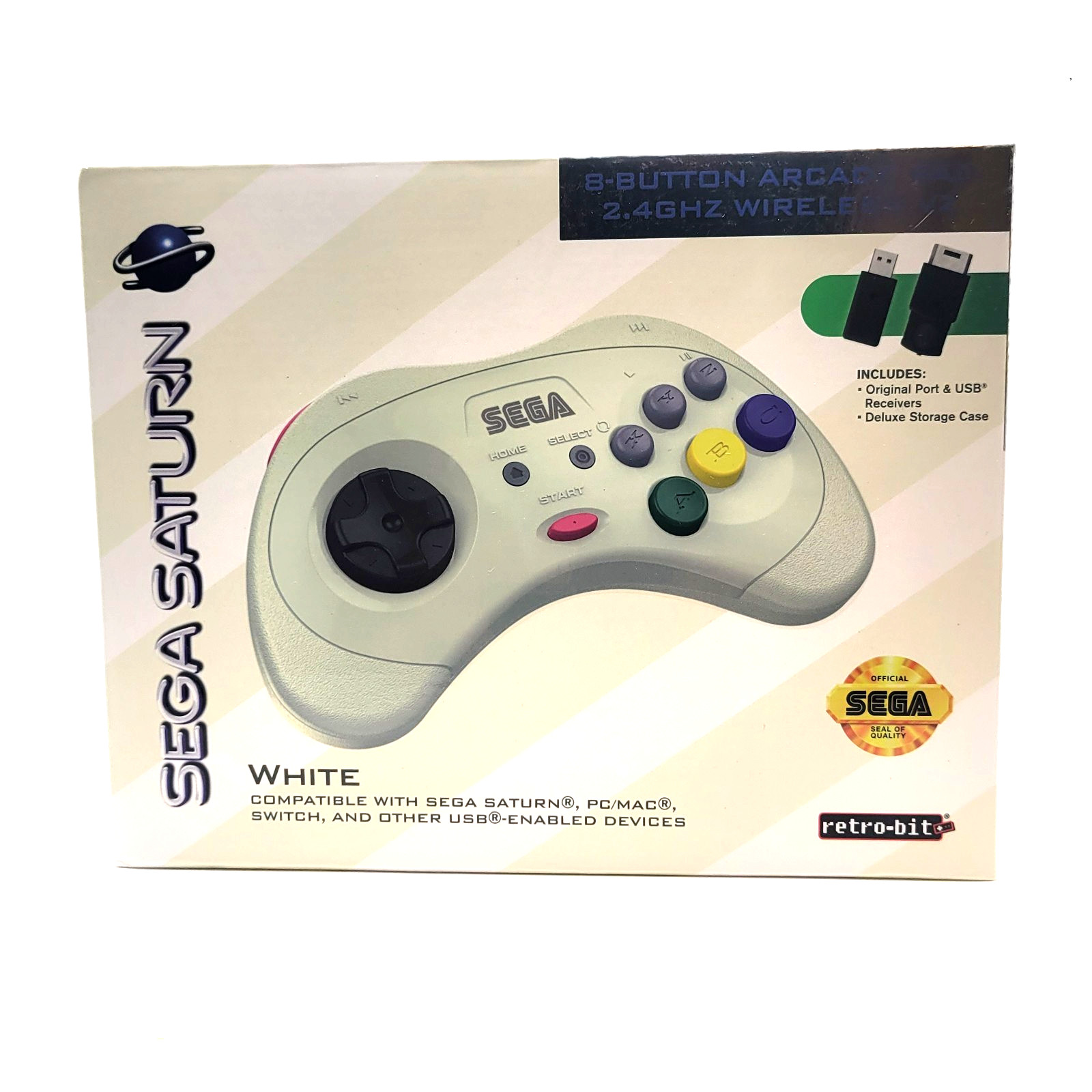 Retro-Bit 2.4GHz V2 Wireless Controller 8-Button Sega Saturn, Genesis Mini White