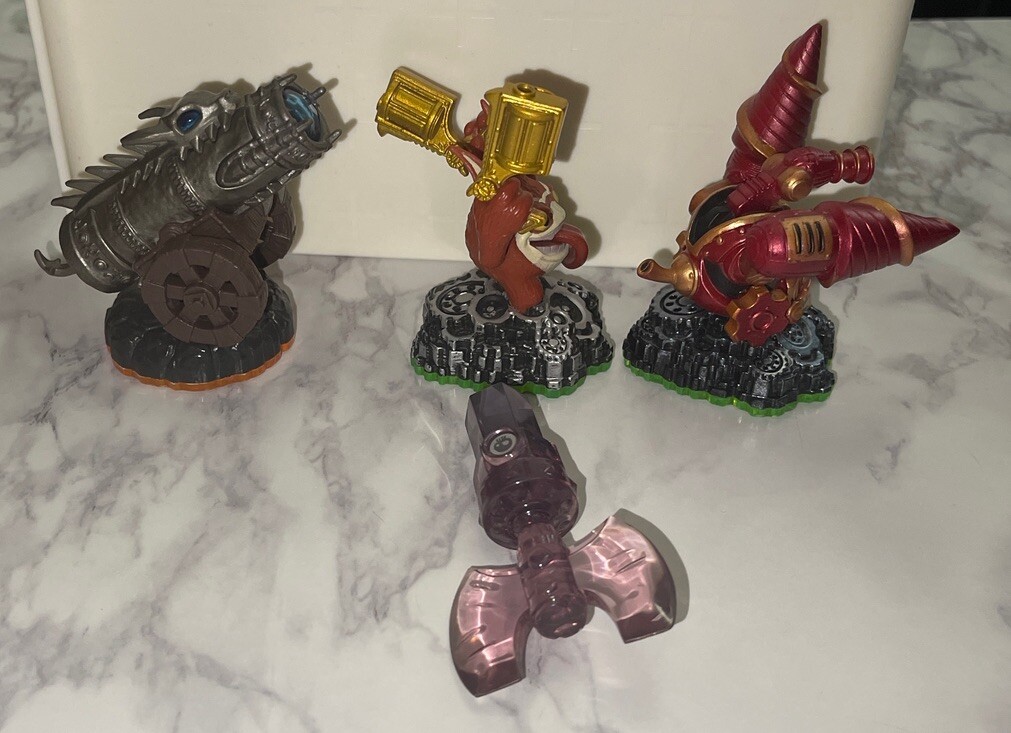 Skylander Lot 4 Dragon Fire Cannon,Trigger Happy,Drill Sergeant & Undead Axe