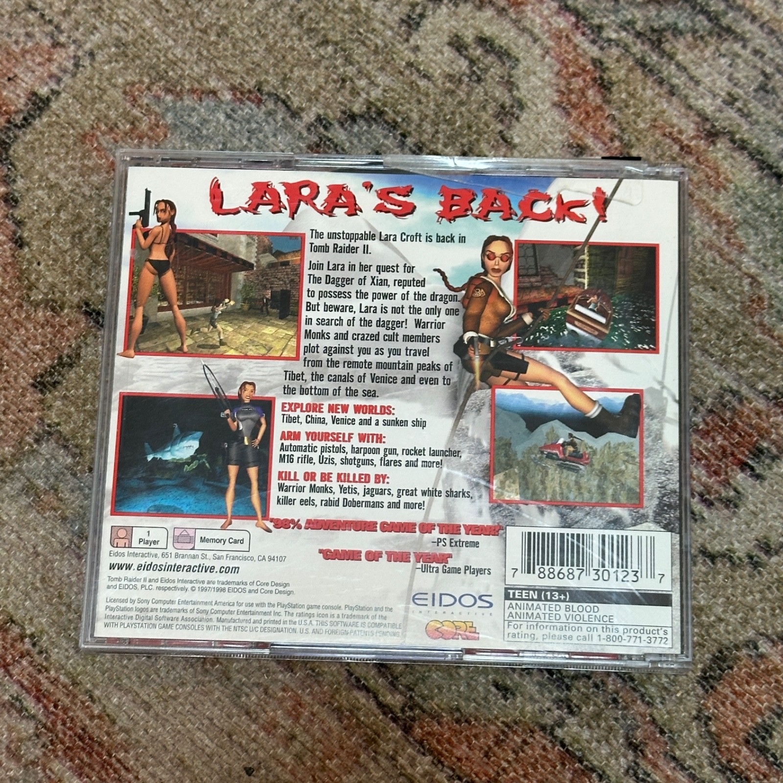 Tomb Raider II Starring Lara Croft (Sony PlayStation 1, 1997) COMPLETE TESTED