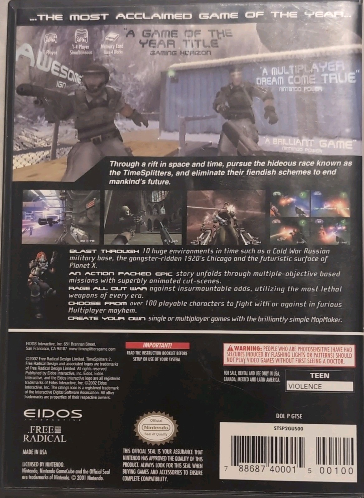 Eidos Interactive TimeSplitters 2 Nintendo GameCube Manual Multiplayer T NTSC-U…