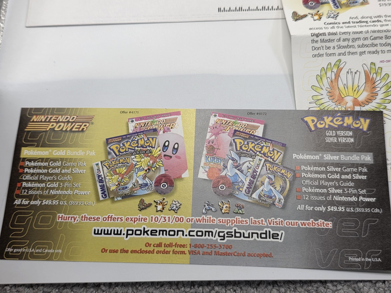 Pokemon Gold Silver Nintendo Power Complete Promo Mailer Packet 2000 Ho-Oh Lugia
