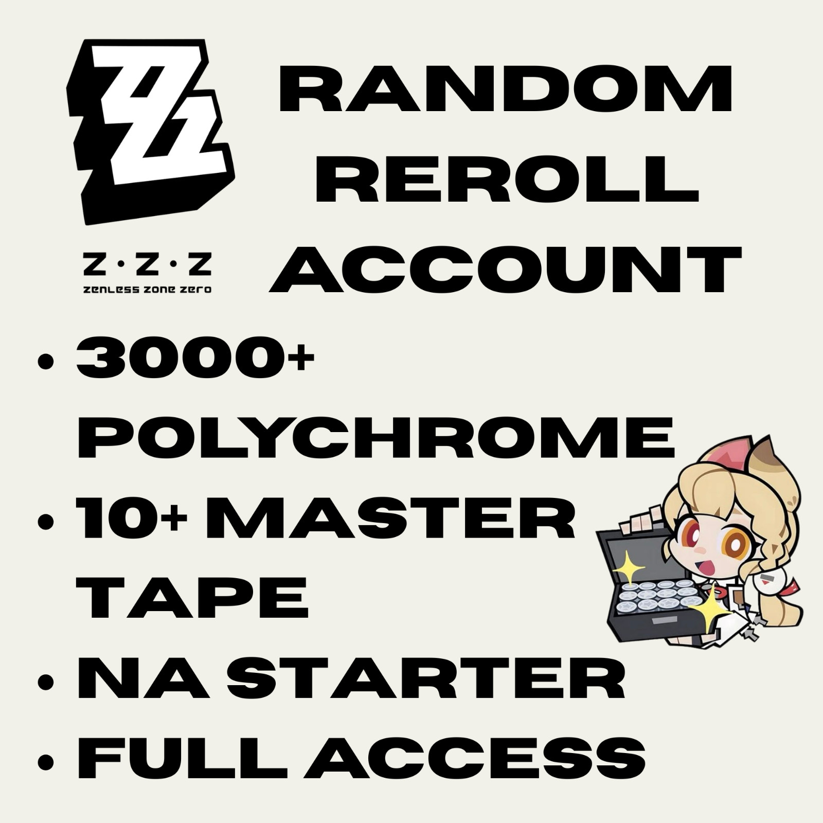 ✅ZENLESS ZONE ZERO ACCOUNT‼️POLYCHROME⭐️MASTER TAPE🔥NA🌎STARTER ACCOUNT