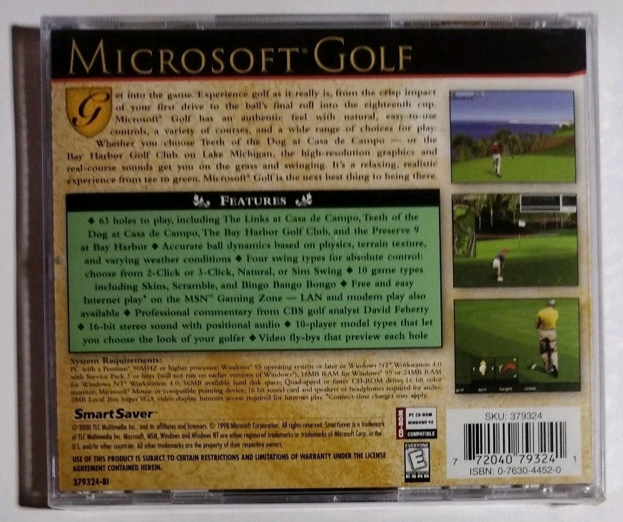 Microsoft Golf for Windows 95 (PC CD-ROM, SmartSaver, 2000) Brand New/Sealed