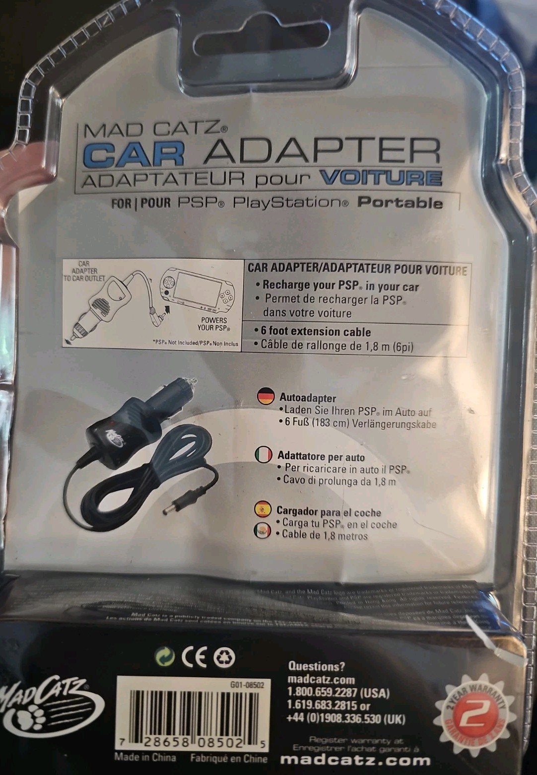 Mad Catz PSP Car Charger Car Adapter 8502 For Playstation PSP Model 08502 6 Foot