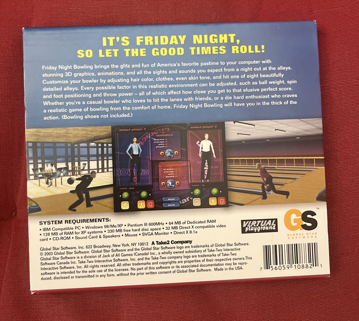 Vintage Friday Night 3D Bowling 2003 PC Game Global Star Software w/ Slip Cover