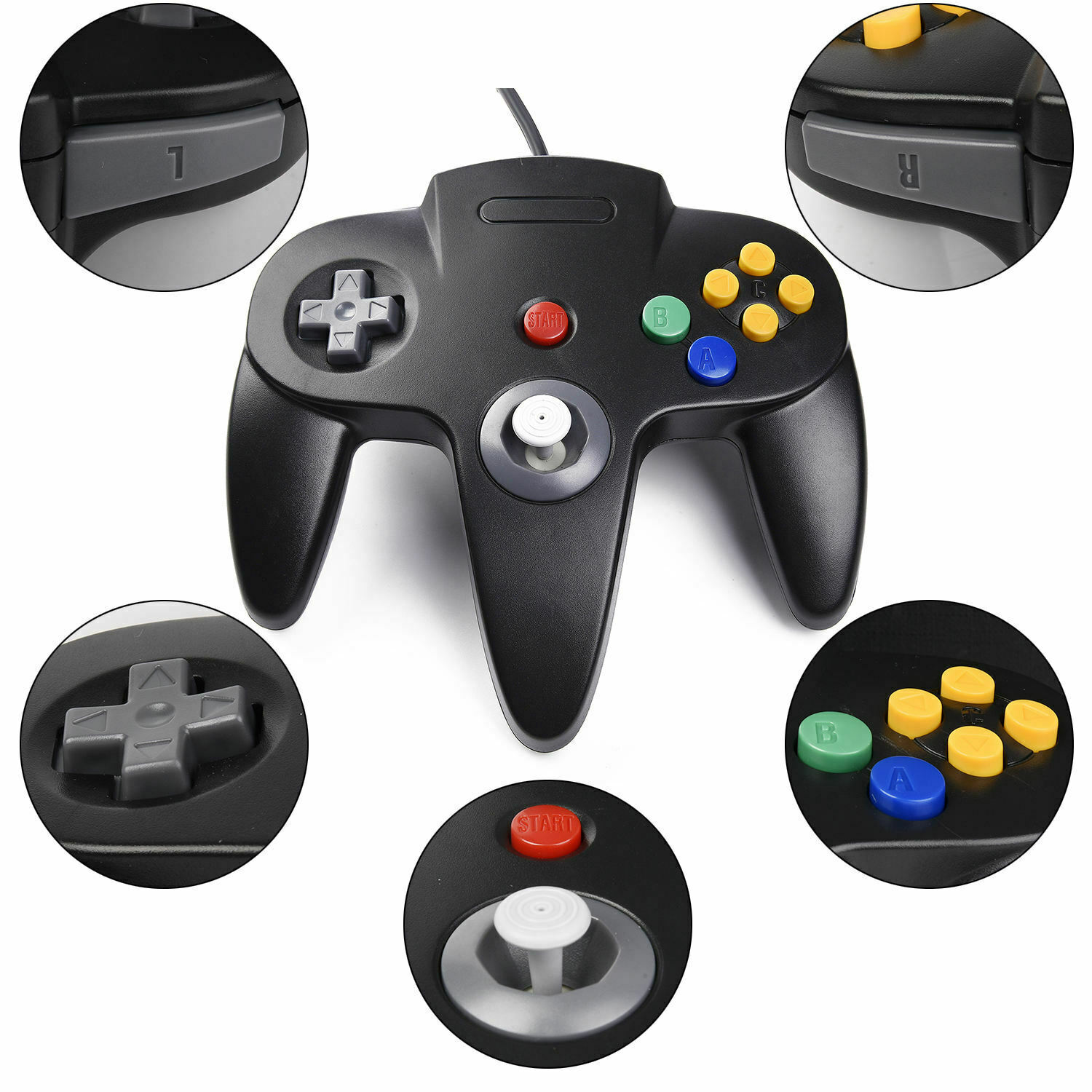 Wired N64 Controller Compatible With Nintendo 64 Joystick Video Game Console