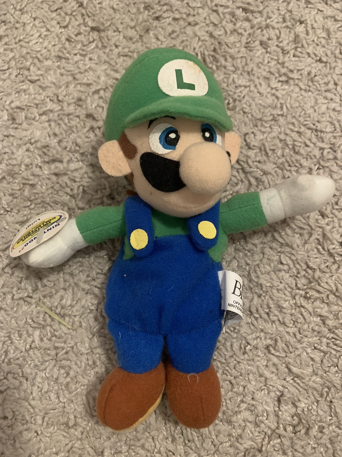 Vintage 1997 BD&A Nintendo Super Mario 64 Luigi Bean Bag Plush Doll Rare w/ Tags